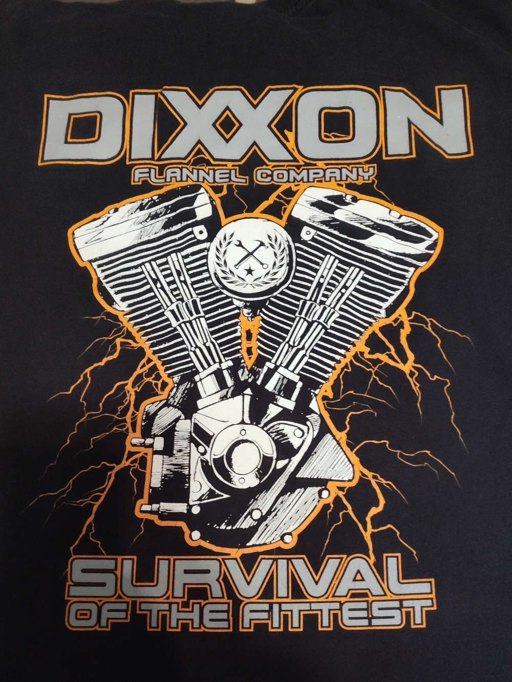 DIXXON Black Graphic Tee with Orange and White Engine Print